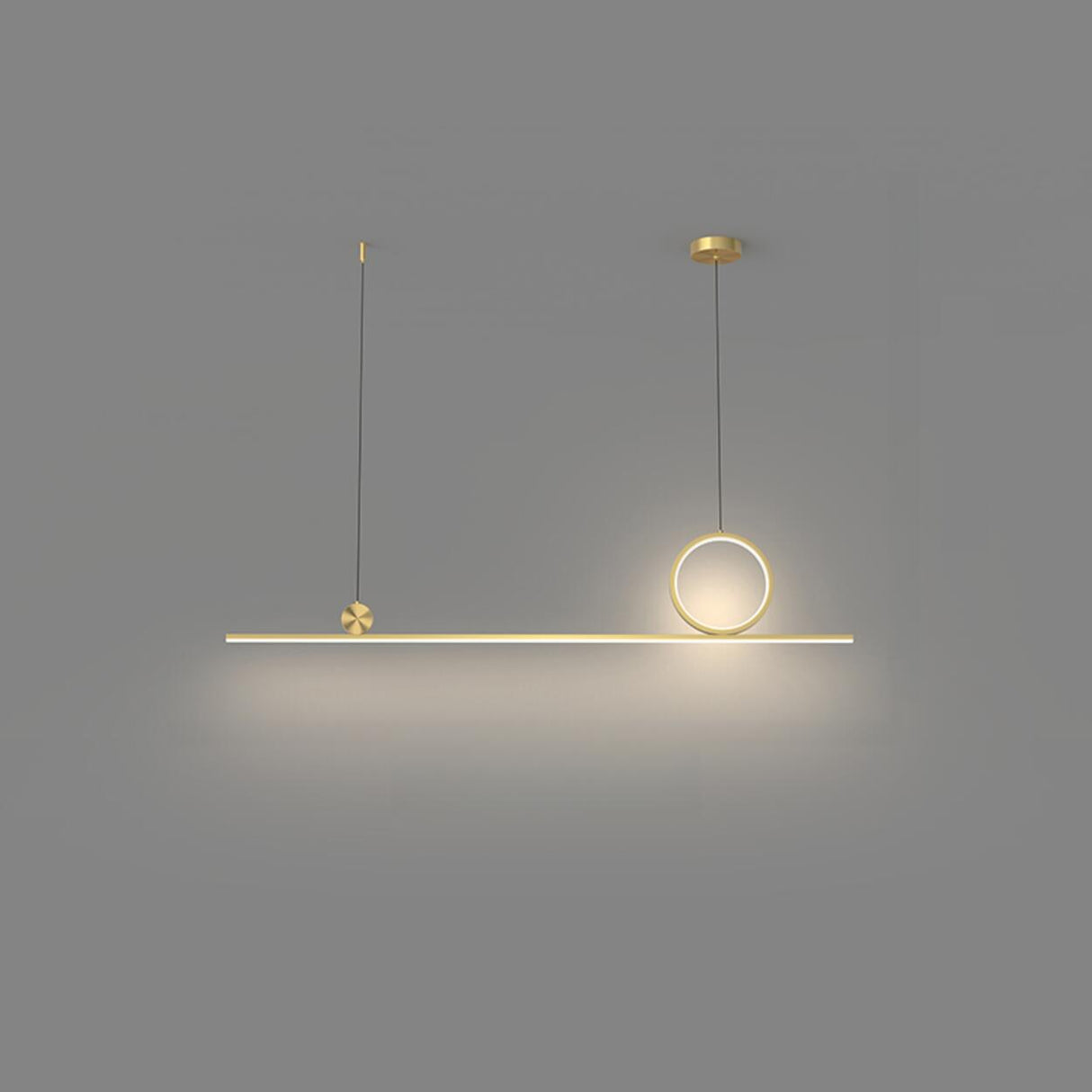 Artistic Black Linear and Ring Pendant Light Set Image - 3