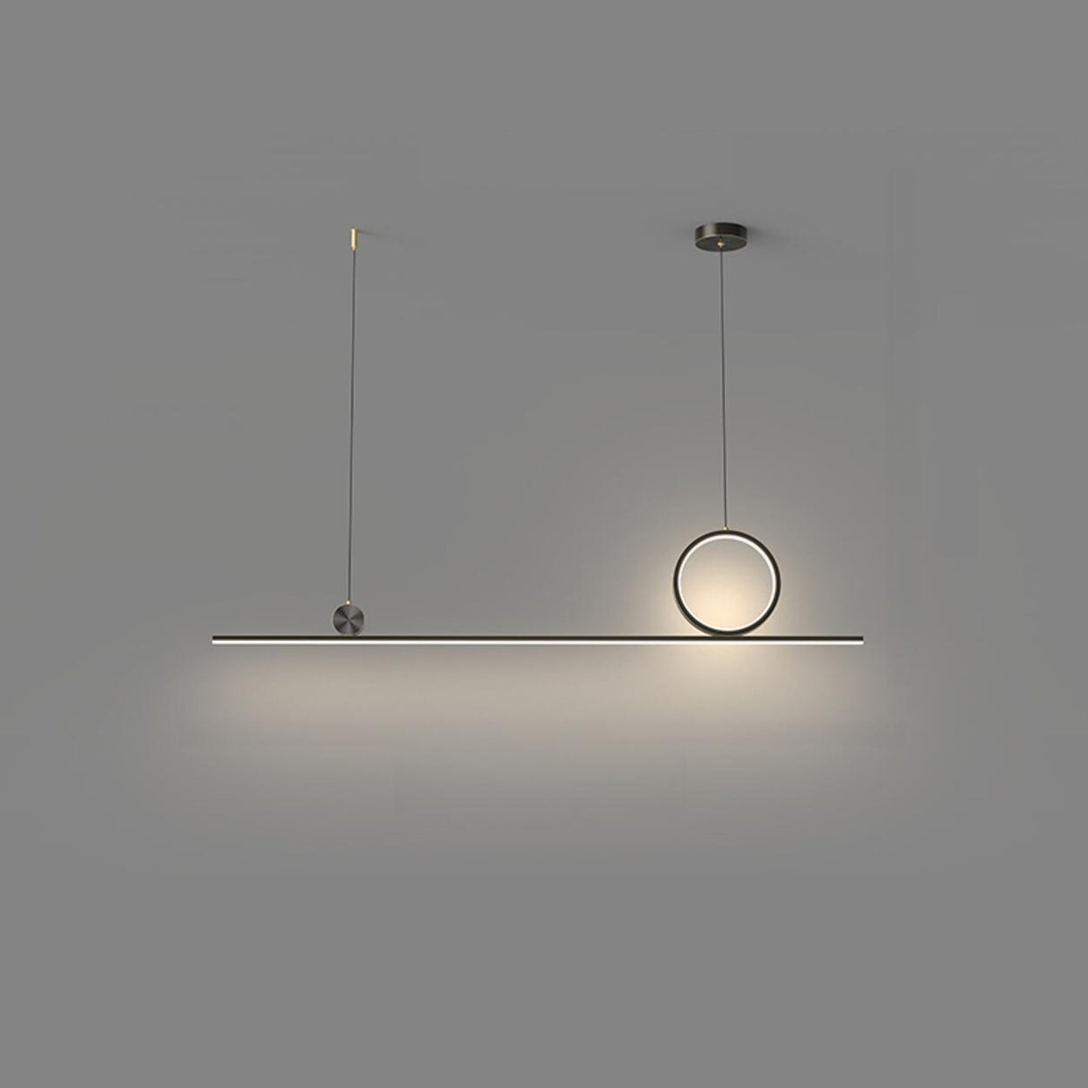 Artistic Black Linear and Ring Pendant Light Set Image - 5