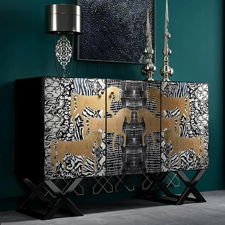Artistic Cross Legs Storage Console Table with Cabinet Image - 1