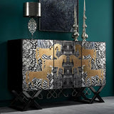 Artistic Cross Legs Storage Console Table with Cabinet Image - 1