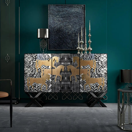 Artistic Cross Legs Storage Console Table with Cabinet Image - 2