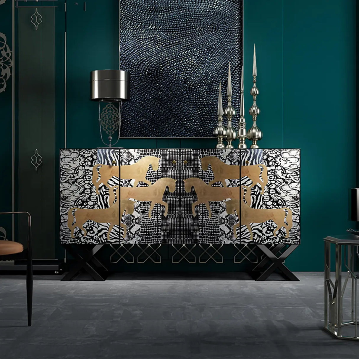 Artistic Cross Legs Storage Console Table with Cabinet Image - 3
