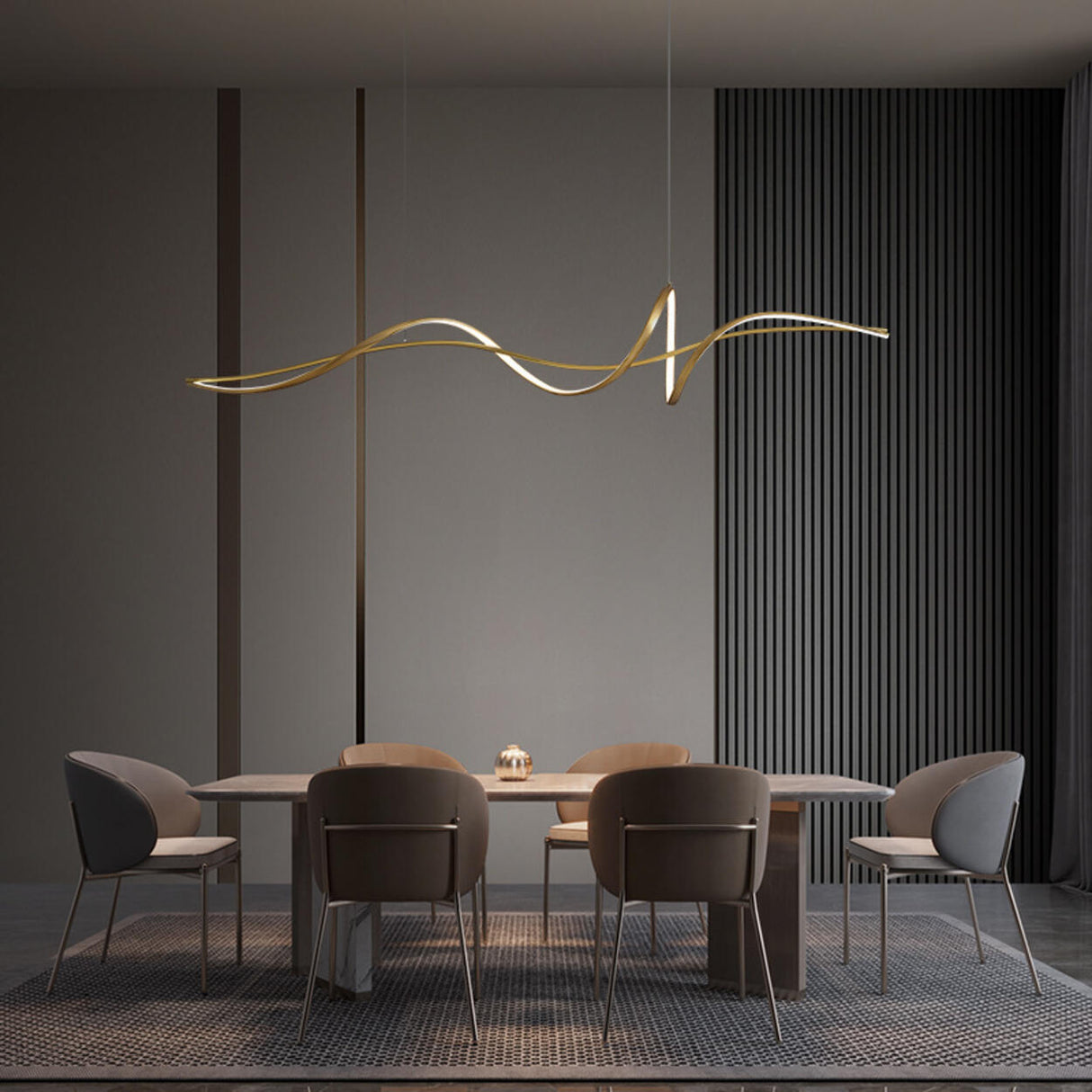 Artistic Dining Room Gold Wave Island Ceiling Light Image - 3