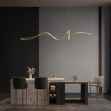Artistic Dining Room Gold Wave Island Ceiling Light Image - 4