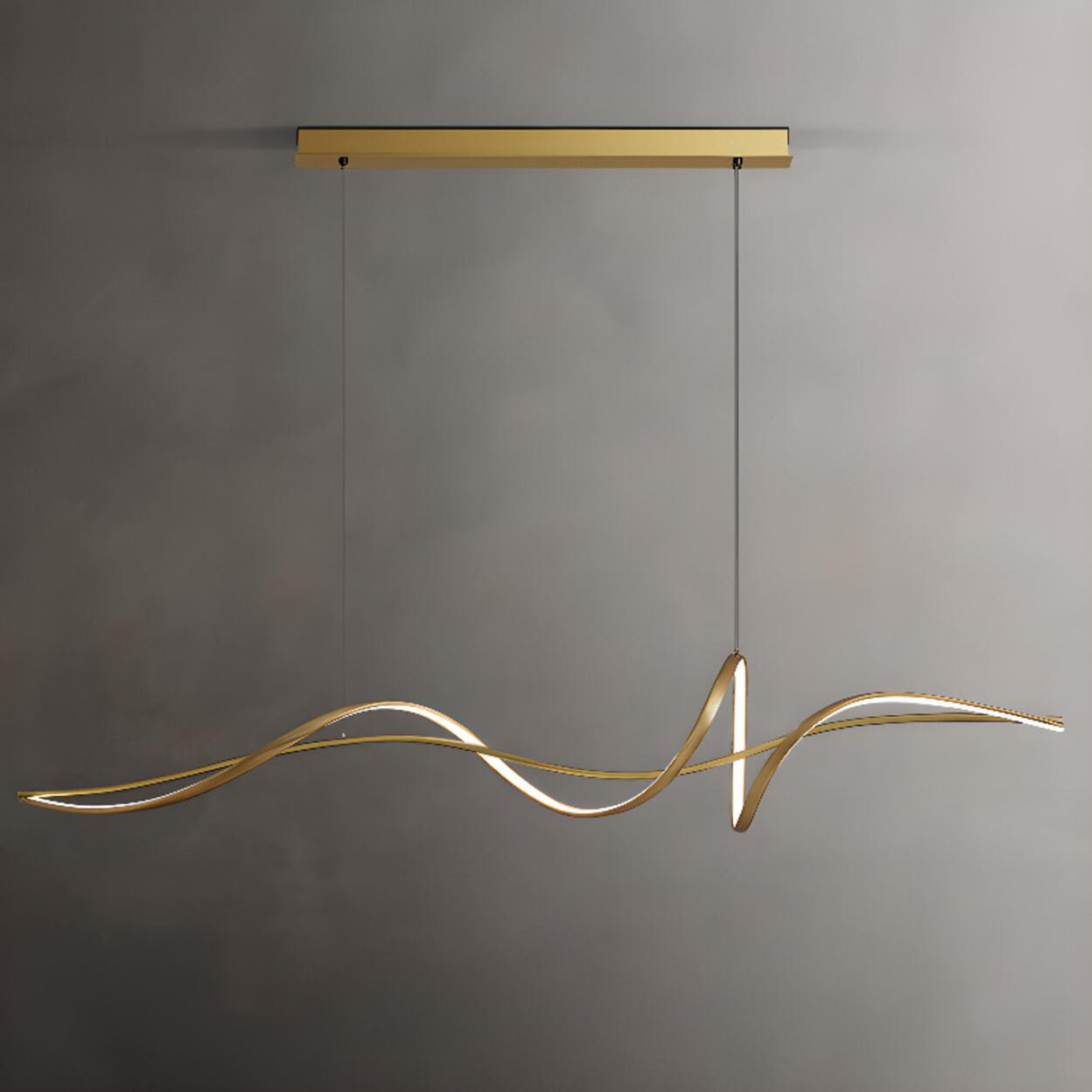 Artistic Dining Room Gold Wave Island Ceiling Light Image - 8