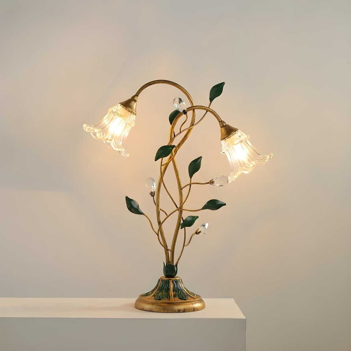 Artistic Double Glass Shade Flower-Shaped Table Lamp Image - 6