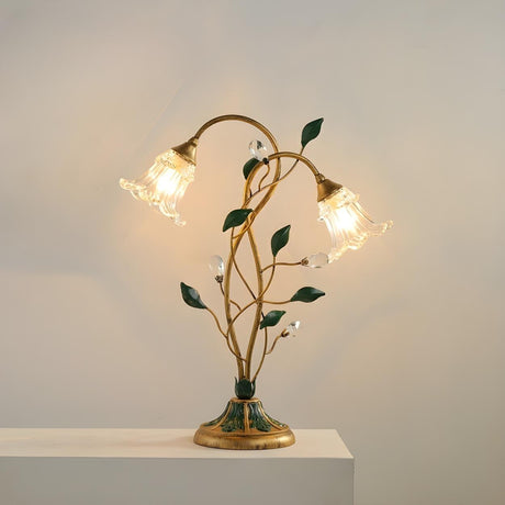 Artistic Double Glass Shade Flower-Shaped Table Lamp Image - 6