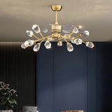Artistic Firefly Crystal Decor Brass Ceiling Fan Light Image - 3