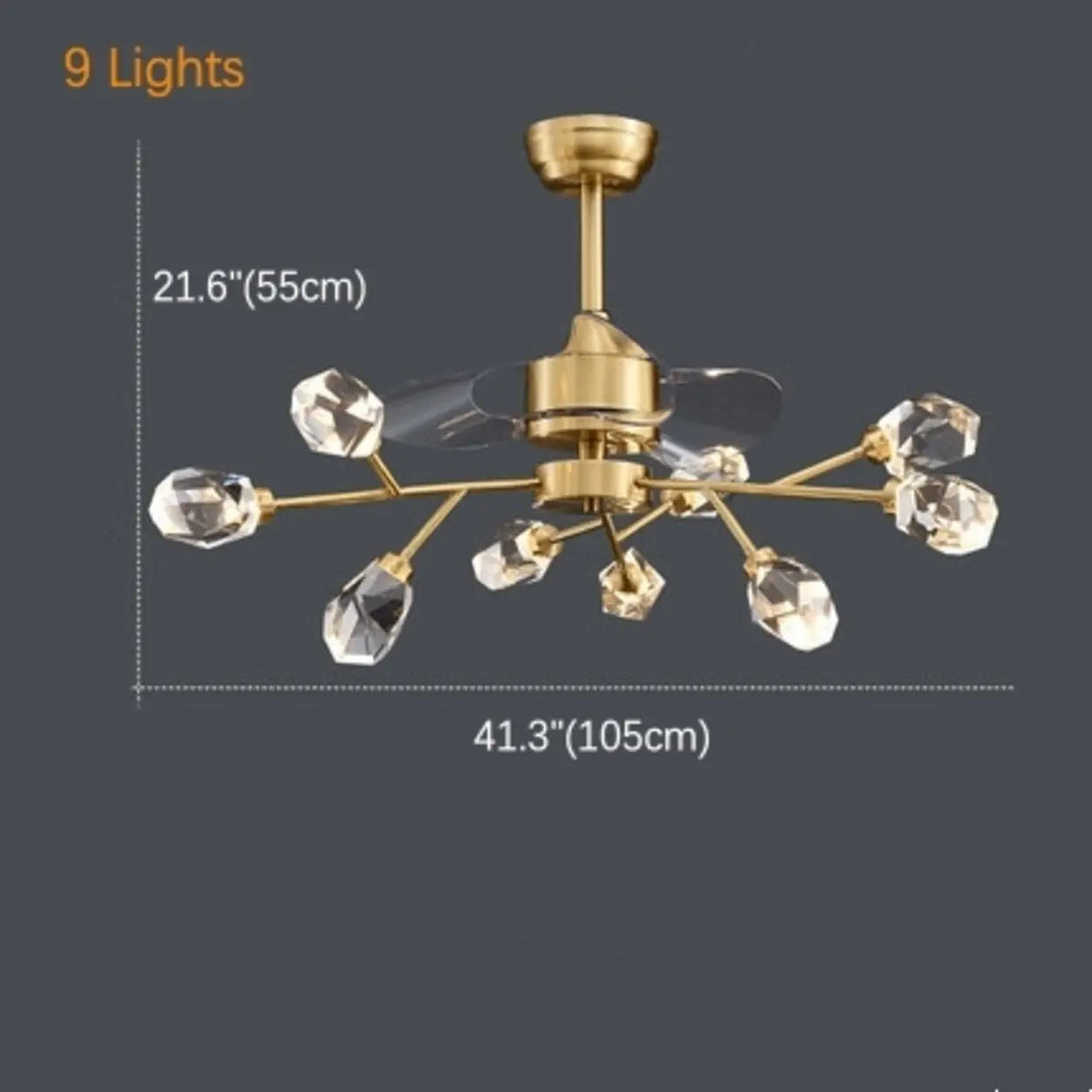 Artistic Firefly Crystal Decor Brass Ceiling Fan Light 