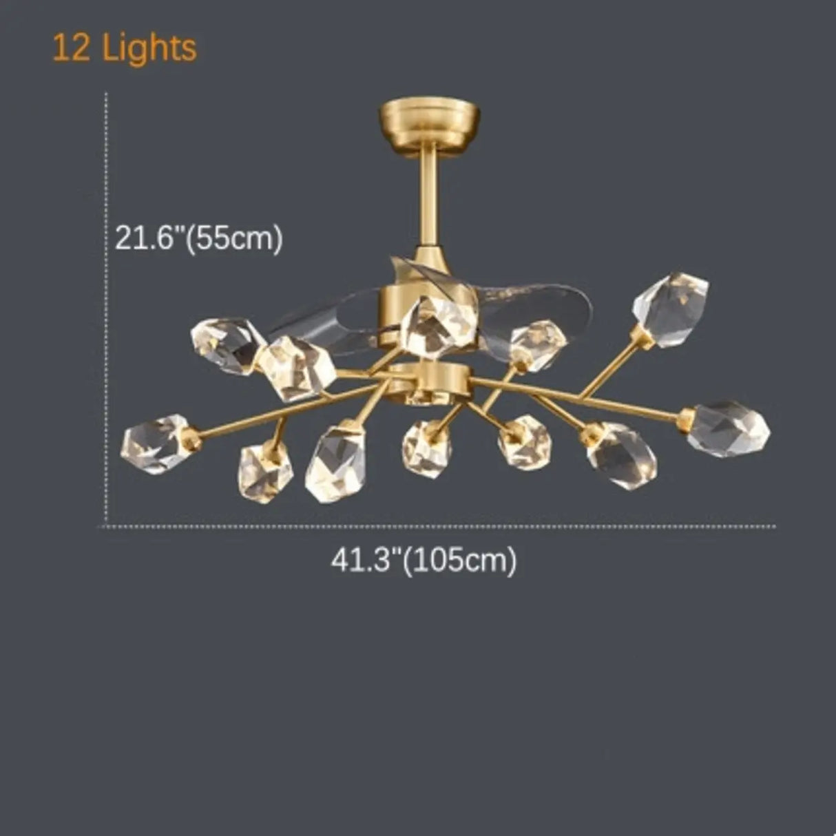 Artistic Firefly Crystal Decor Brass Ceiling Fan Light Image - 8