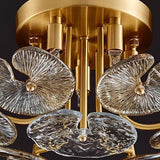 Artistic Floral Brass Crystal Semi-Flush Mount Light Image - 13