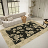 Artistic Floral Leaf Pattern Polyester Black Area Rug Image - 2