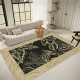 Artistic Floral Leaf Pattern Polyester Black Area Rug Image - 3