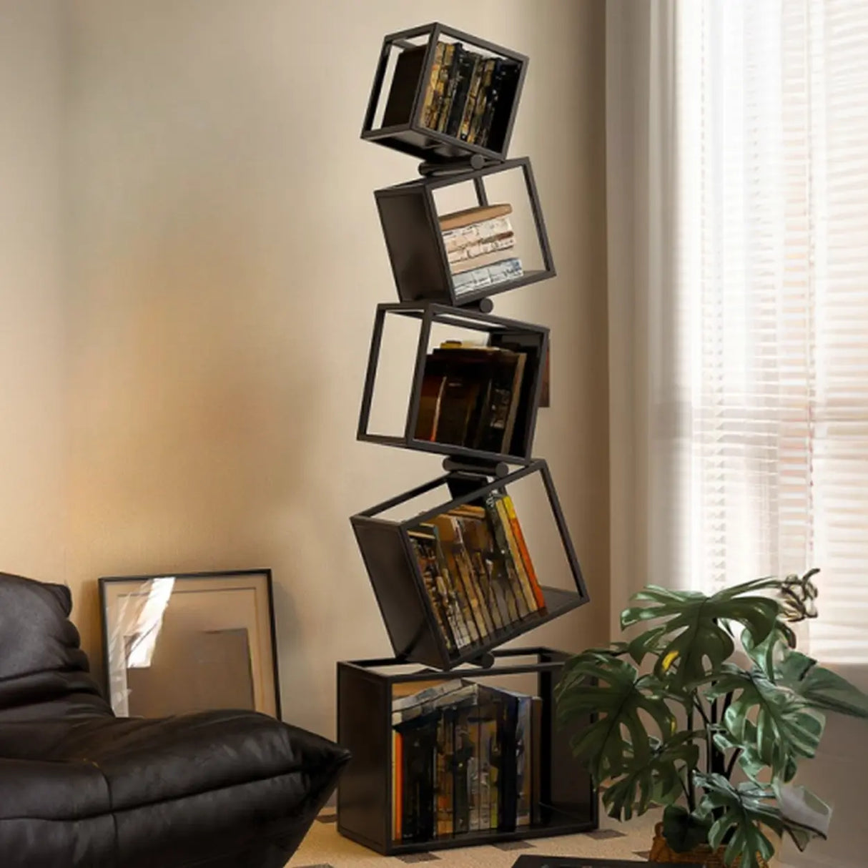 Artistic Geometric Iron Vertical Open Shelves Bookshelf Image - 1