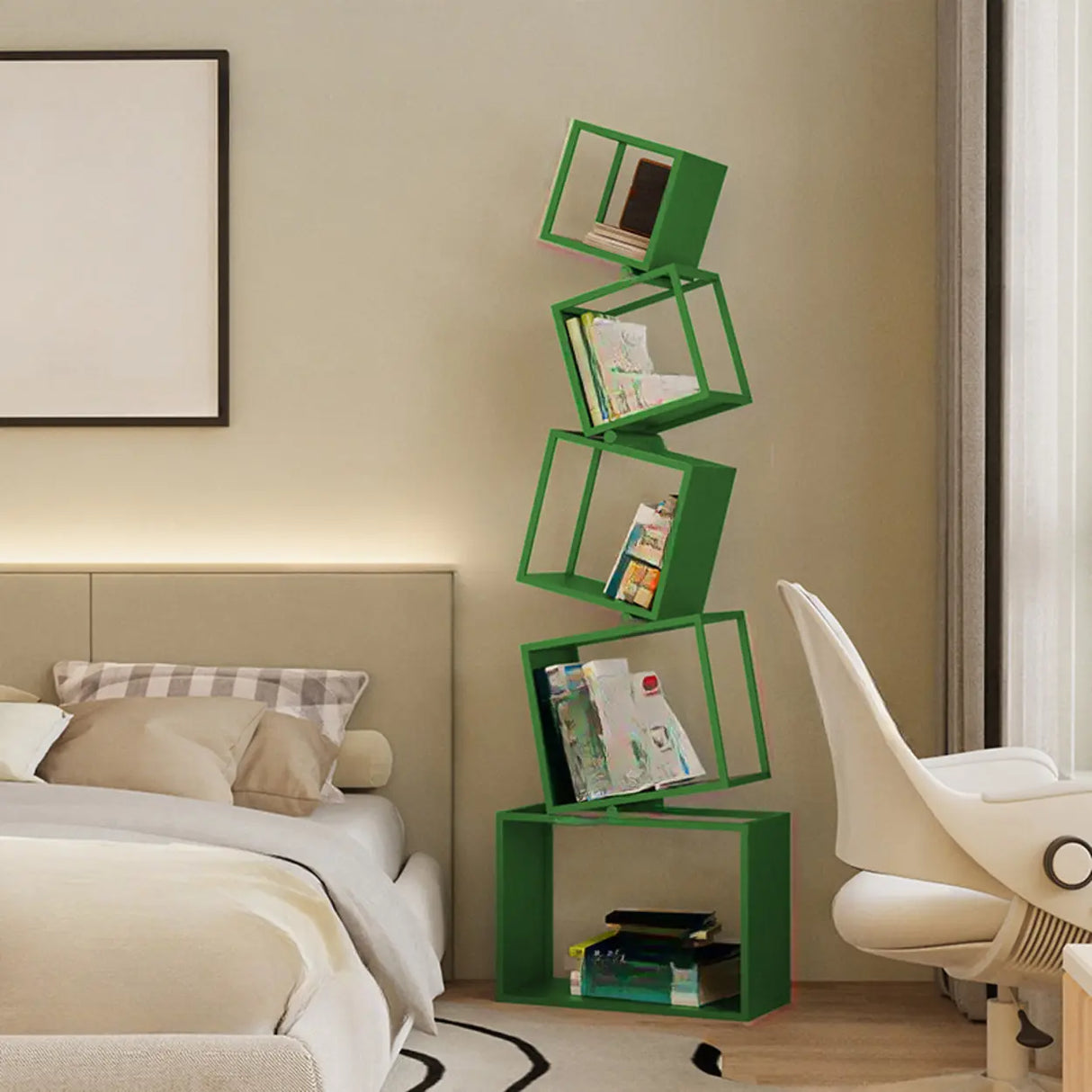 Artistic Geometric Iron Vertical Open Shelves Bookshelf Image - 11