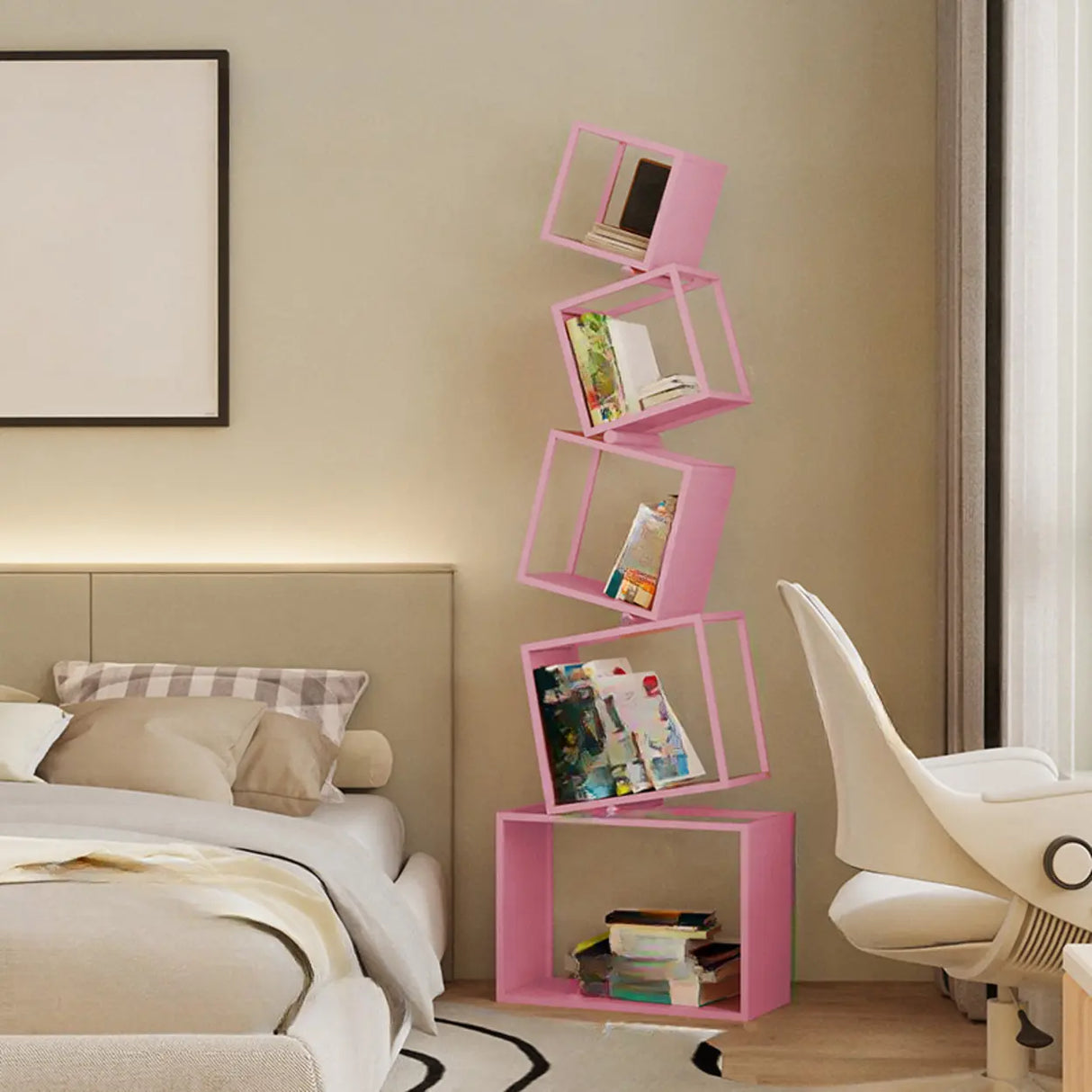 Artistic Geometric Iron Vertical Open Shelves Bookshelf Image - 12