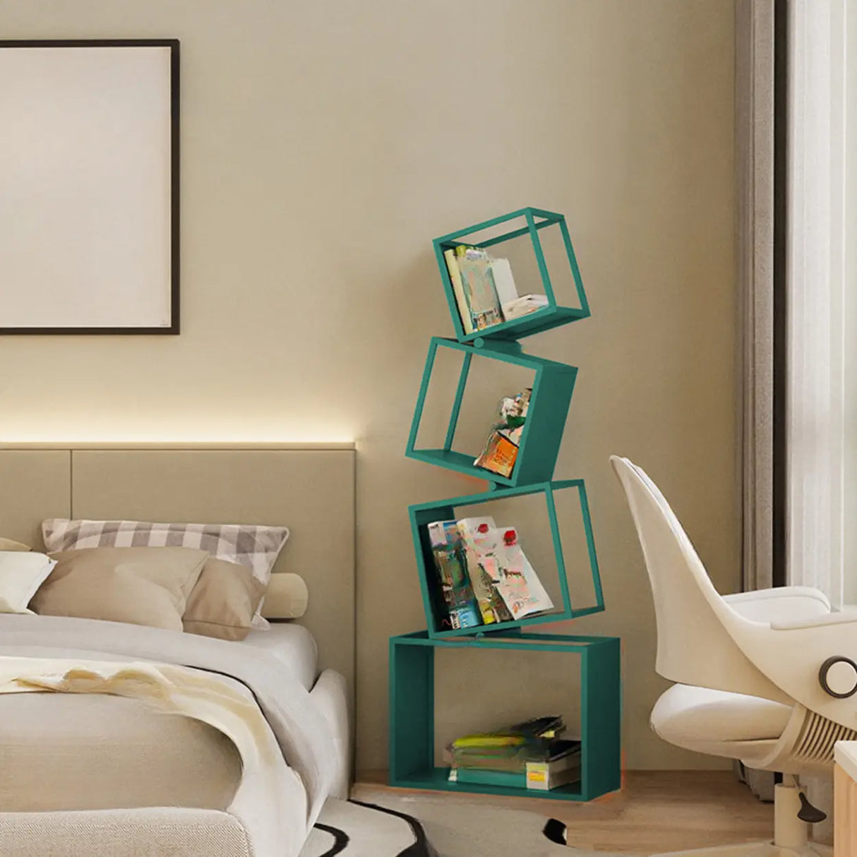 Artistic Geometric Iron Vertical Open Shelves Bookshelf Image - 14