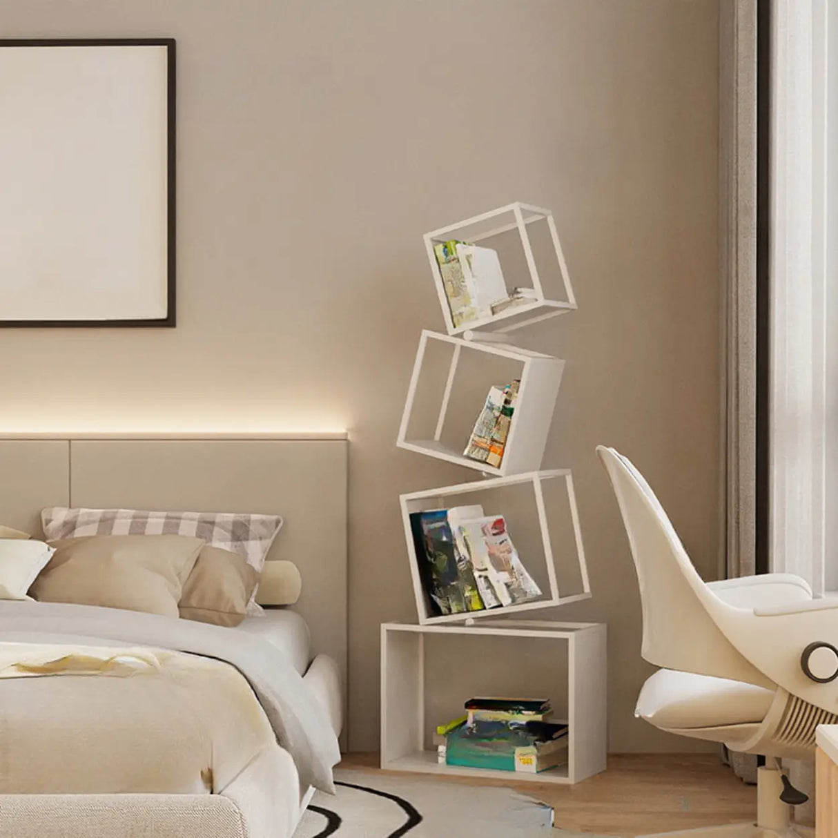 Artistic Geometric Iron Vertical Open Shelves Bookshelf Image - 15
