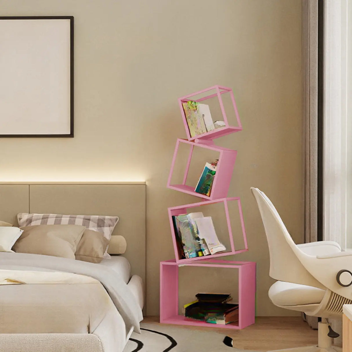 Artistic Geometric Iron Vertical Open Shelves Bookshelf Image - 18