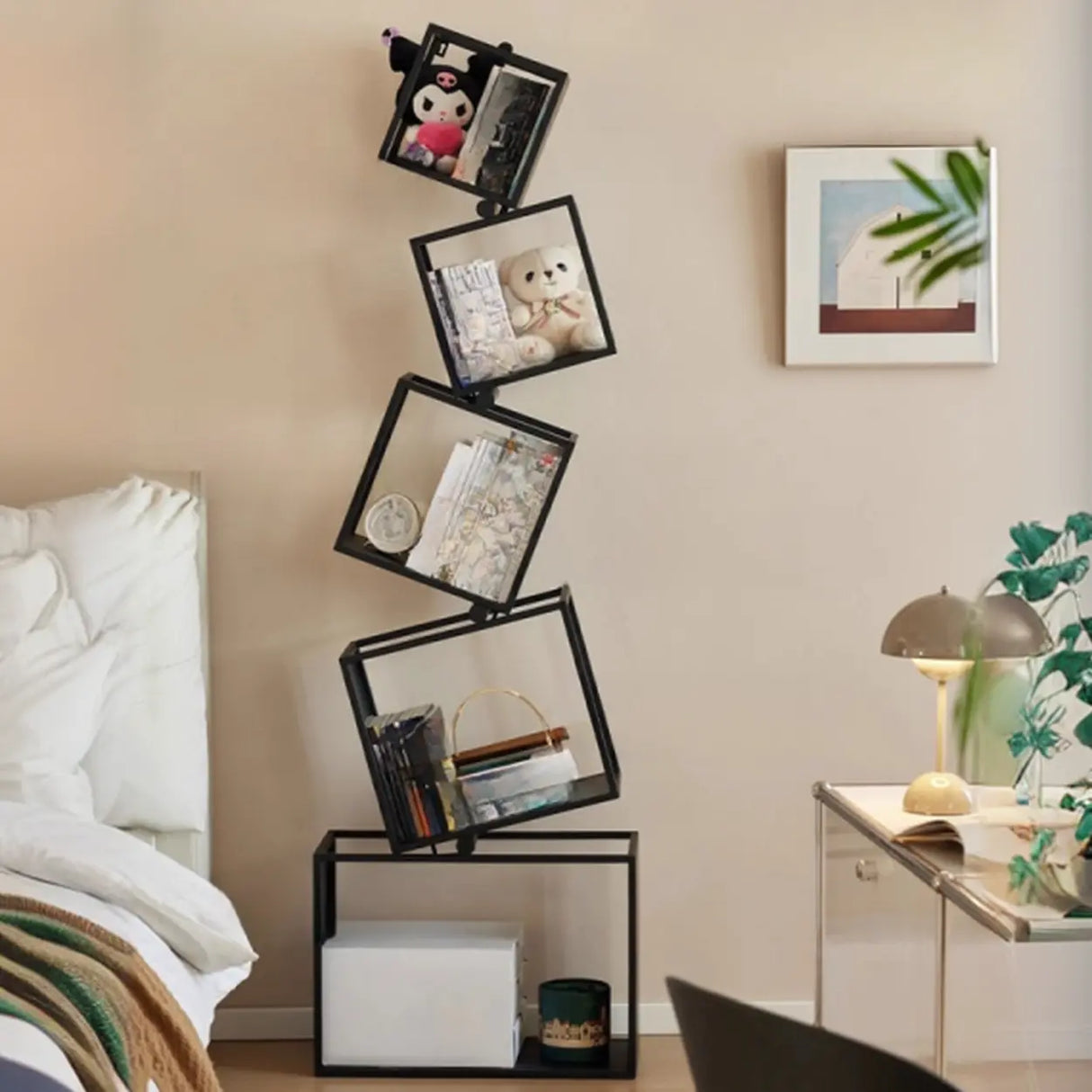 Artistic Geometric Iron Vertical Open Shelves Bookshelf Image - 2