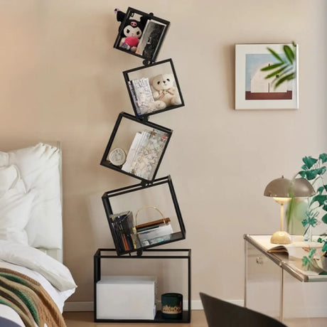 Artistic Geometric Iron Vertical Open Shelves Bookshelf Image - 2
