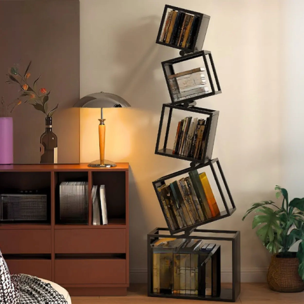 Artistic Geometric Iron Vertical Open Shelves Bookshelf Image - 6