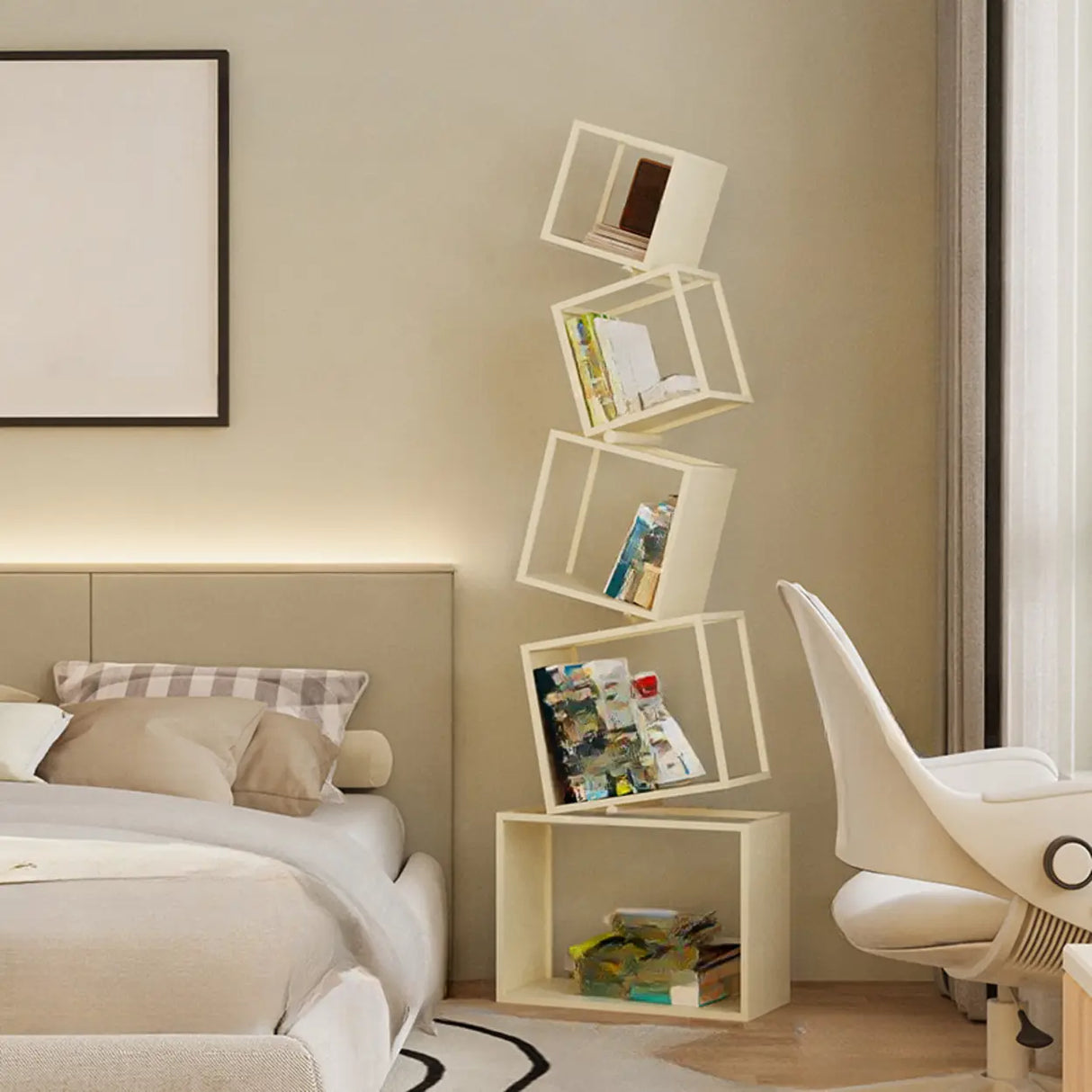 Artistic Geometric Iron Vertical Open Shelves Bookshelf Image - 8