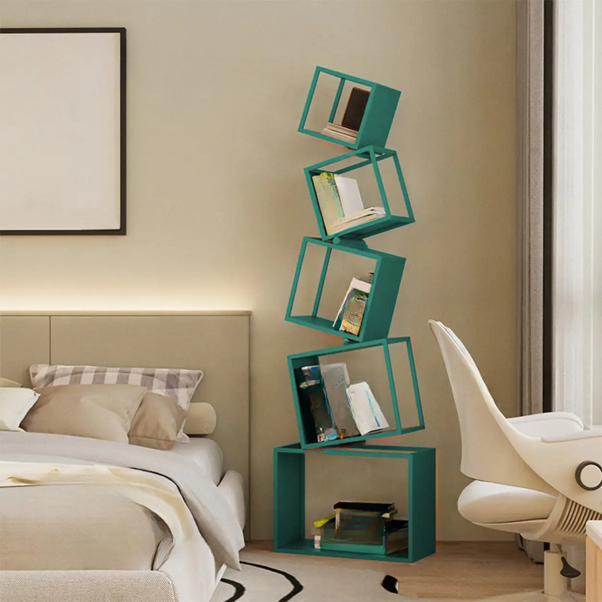 Artistic Geometric Iron Vertical Open Shelves Bookshelf Image - 9