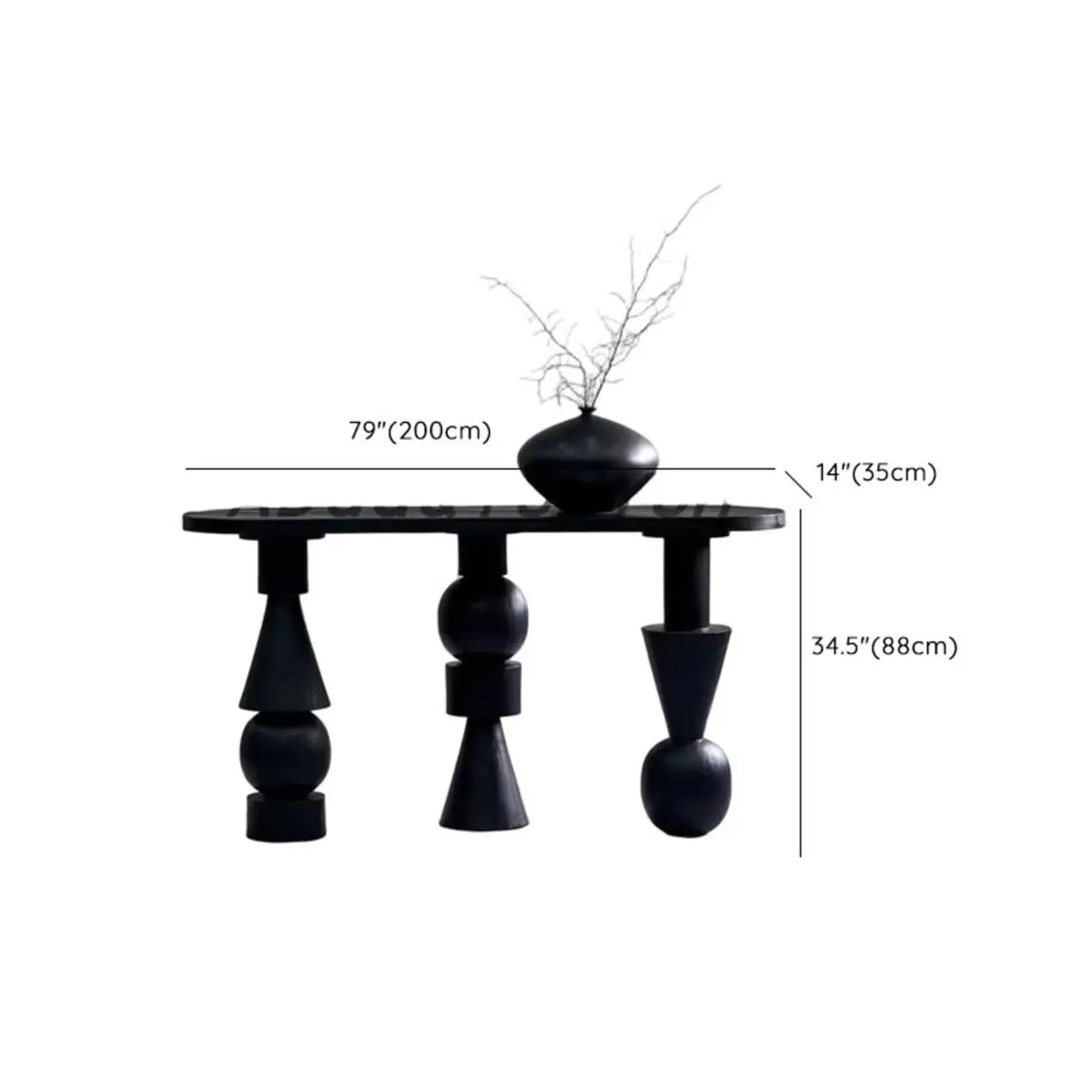 Artistic Geometric Leg Black Wood Entryway Oval Console Table Image - 10