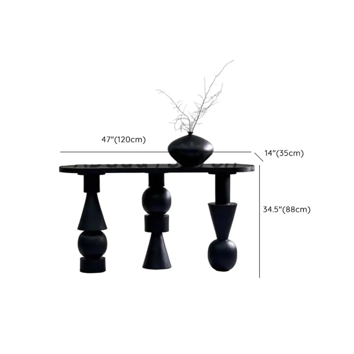 Artistic Geometric Leg Black Wood Entryway Oval Console Table 
