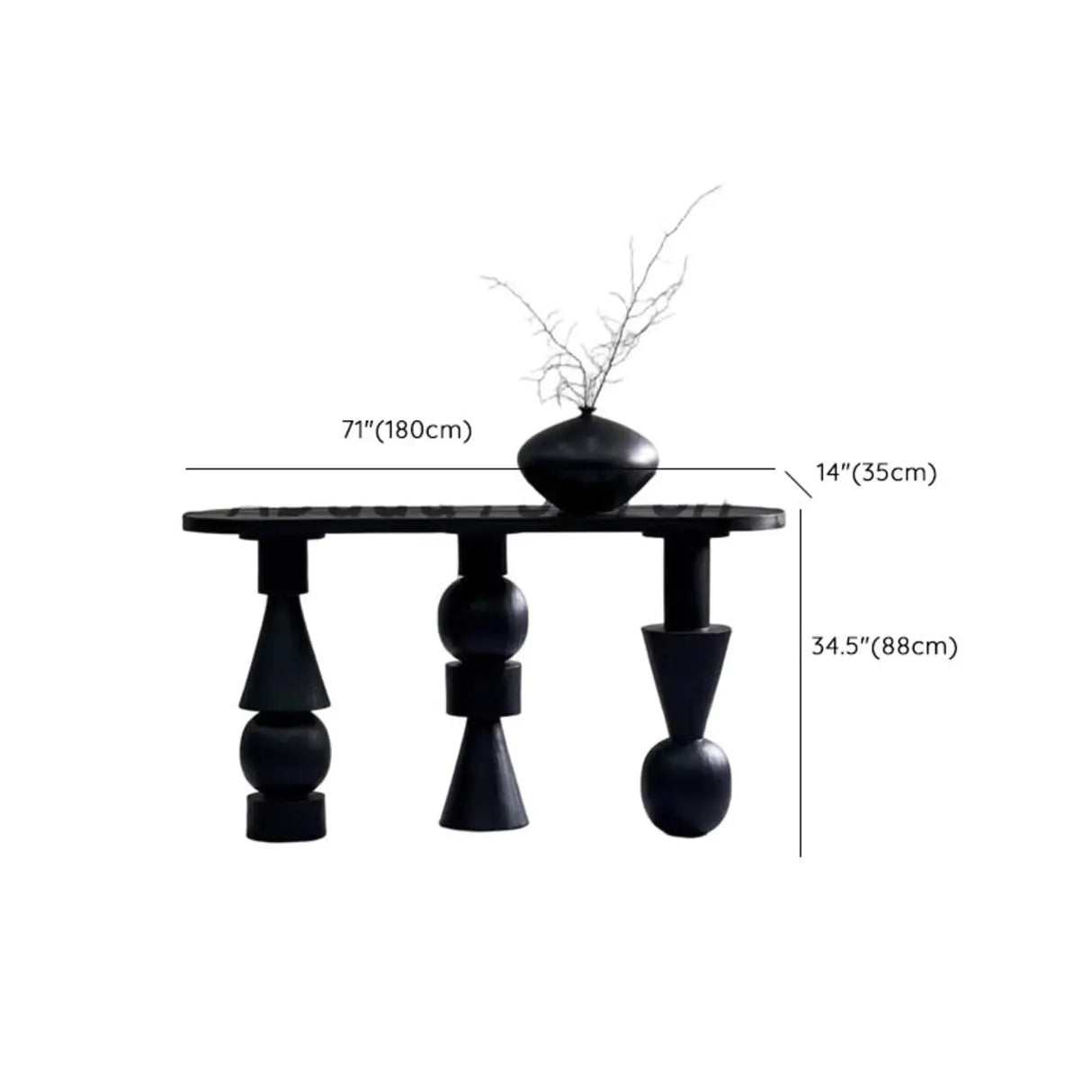 Artistic Geometric Leg Black Wood Entryway Oval Console Table Image - 9