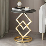 Artistic Geometric Marble Black Steel Pedestal Side Table Image - 4