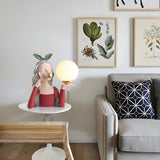 Artistic Girl Statue Spherical Glass Shade Table Lamp Image - 4