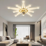 Artistic Golden Sunburst Flush Ceiling Fan with Light Image - 16