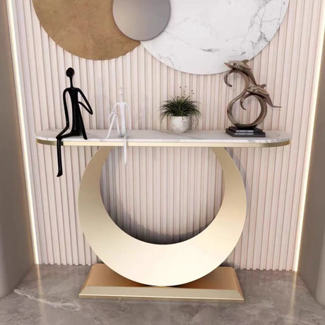 Artistic Half Circle Marble Gold Entry Console Table Image - 1