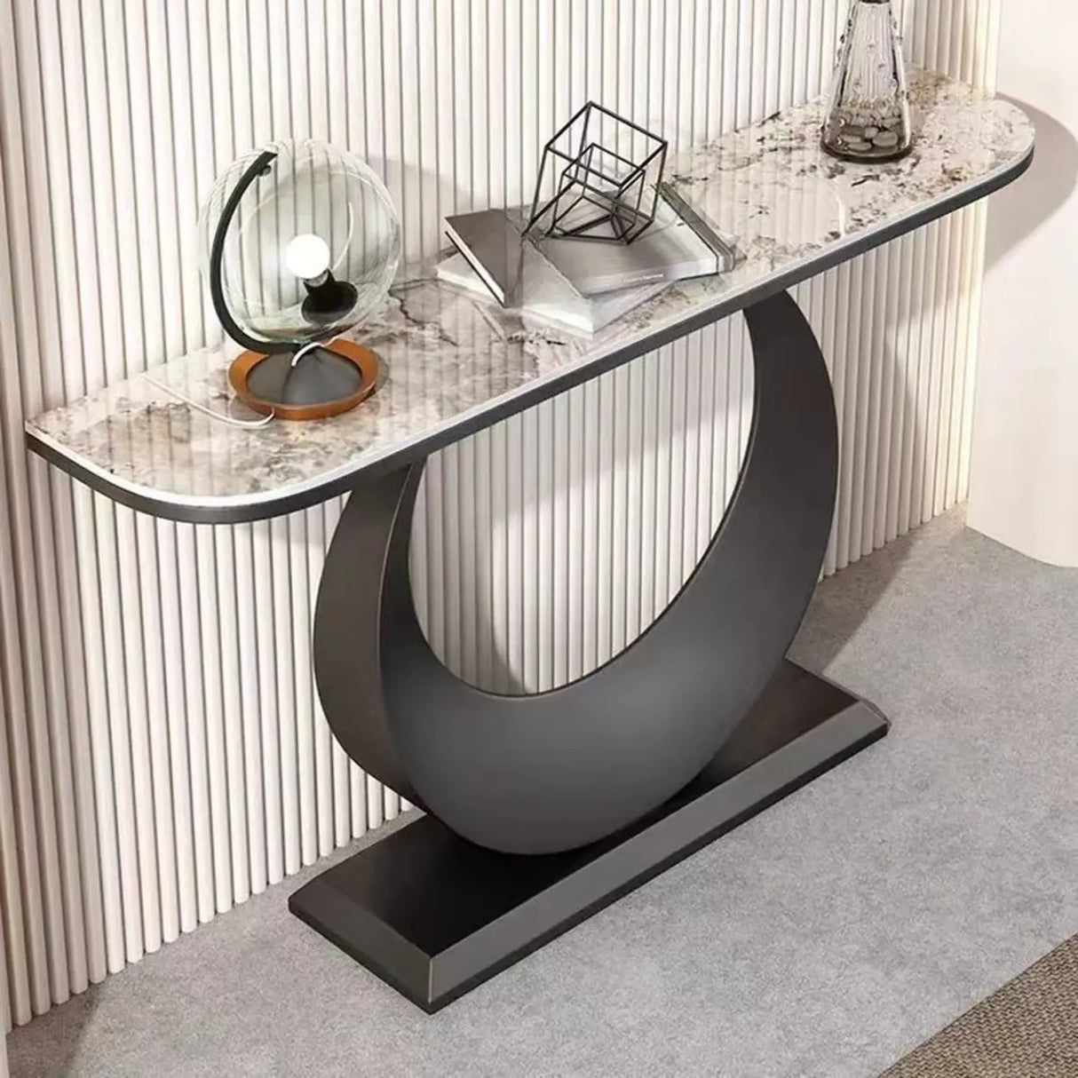 Artistic Half Circle Marble Gold Entry Console Table Image - 12