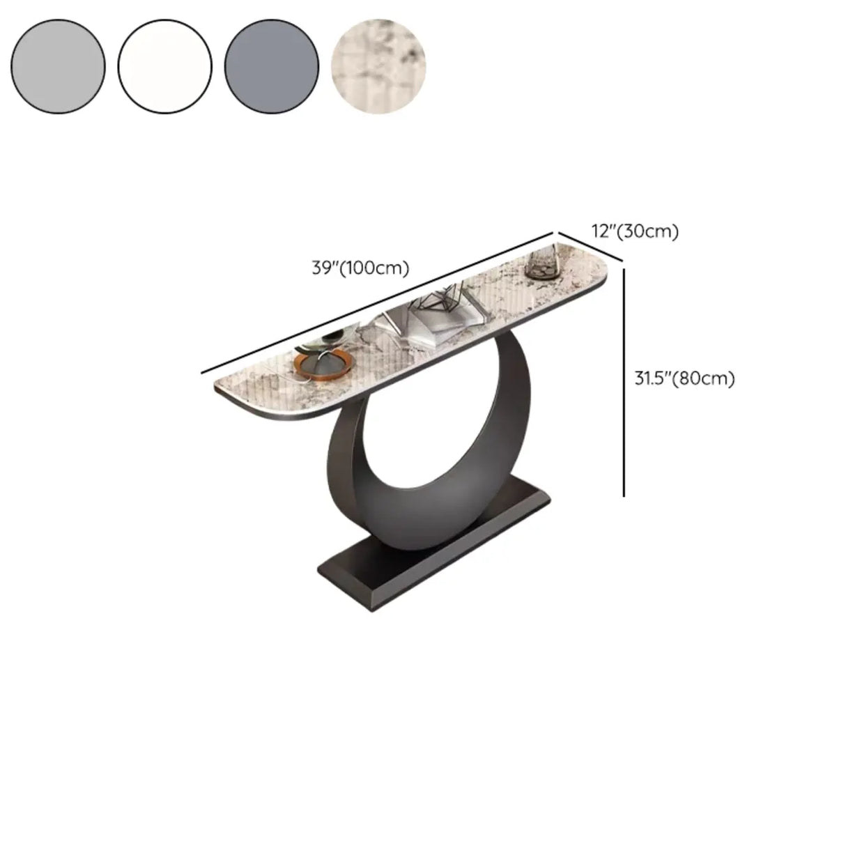 Artistic Half Circle Marble Gold Entry Console Table 
