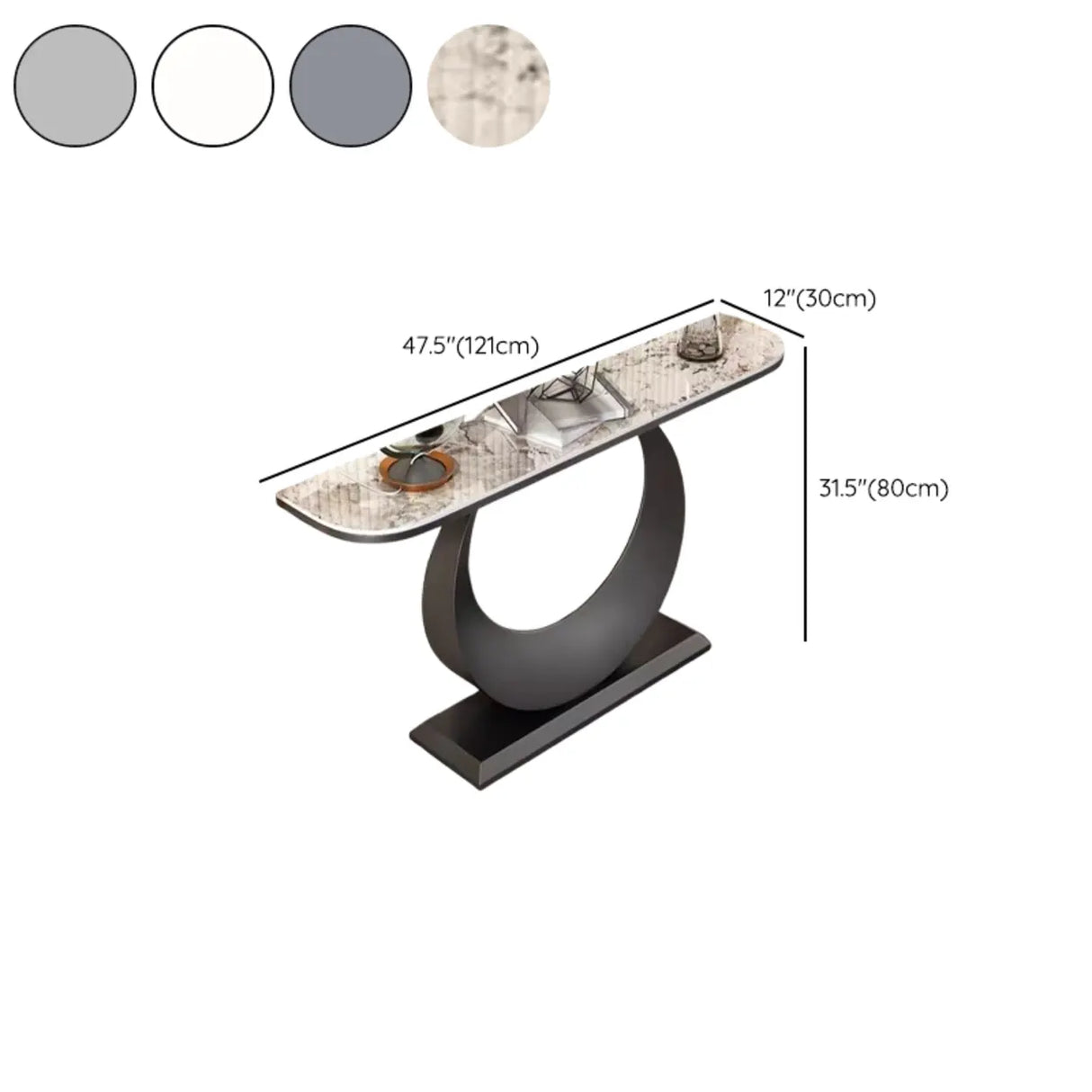 Artistic Half Circle Marble Gold Entry Console Table Image - 16
