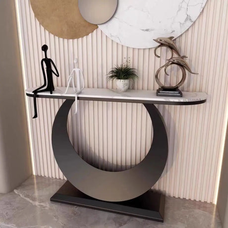 Artistic Half Circle Marble Gold Entry Console Table Image - 2