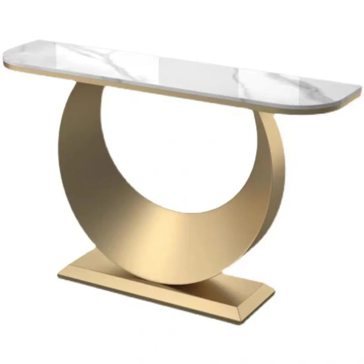 Artistic Half Circle Marble Gold Entry Console Table Image - 3