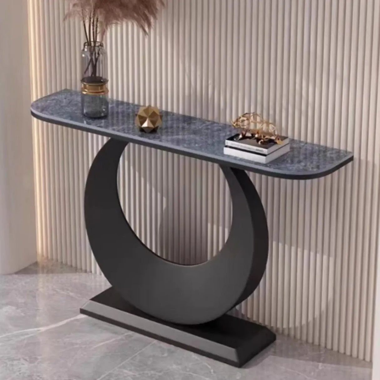 Artistic Half Circle Marble Gold Entry Console Table Image - 5