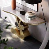 Artistic Marble Top Gold Abstract Base Console Table Image - 4