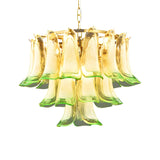 Artistic Modern Brass Green Stained Glass Tiered Chandelier Image - 3