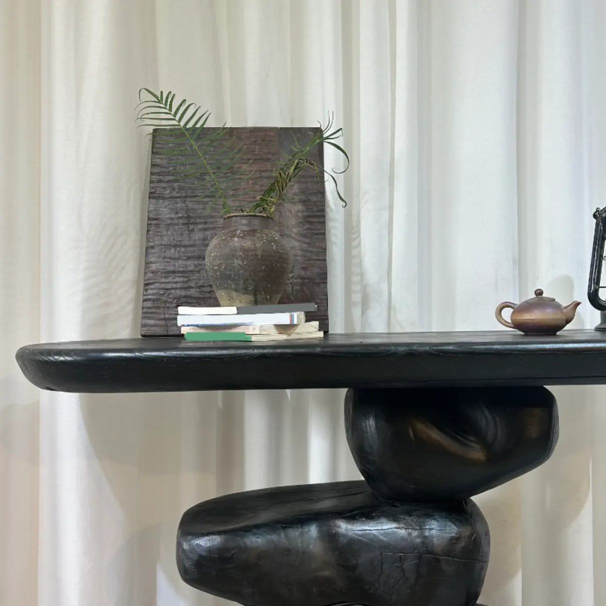 Artistic Pebble Base Wood Black Standard Console Table Image - 4