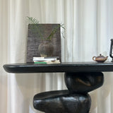 Artistic Pebble Base Wood Black Standard Console Table Image - 4