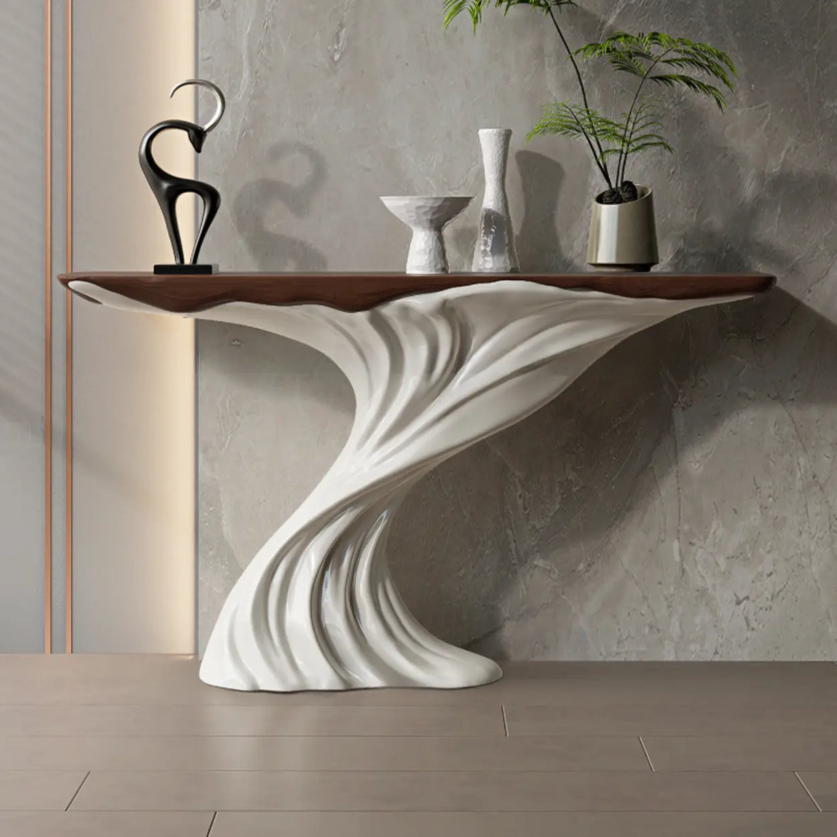 Artistic Rectangular Fiberglass Stump Base Console Table Image - 1