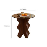Artistic Round Glass Top Side Table with Sculpted Wood Base #size