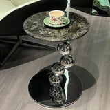 Artistic Round Marble Top Silver Ball Pedestal Side Table Image - 1
