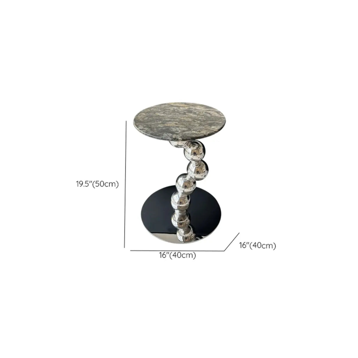 Artistic Round Marble Top Silver Ball Pedestal Side Table 