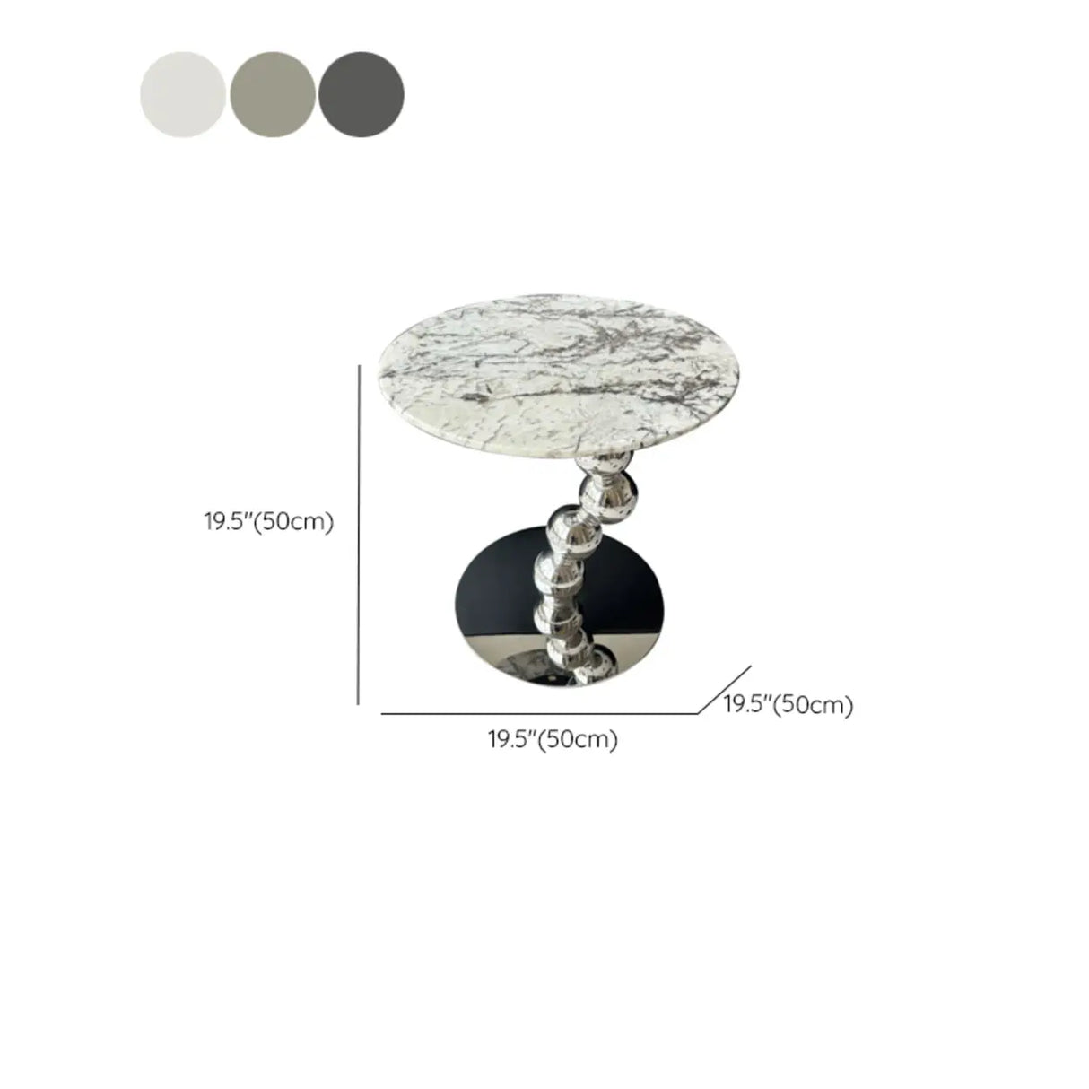 Artistic Round Marble Top Silver Ball Pedestal Side Table Image - 15